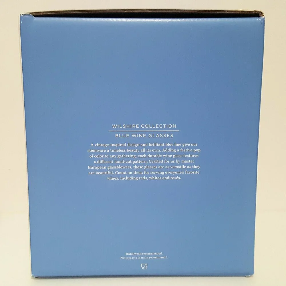 NEW RARE Williams Sonoma S/4 Blue Wilshire Jewel Cut Wine Glasses 15.5 OZ NIB